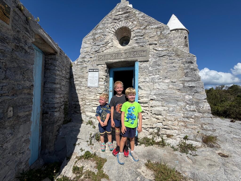 Boys in front of chapel @ the Hermitage